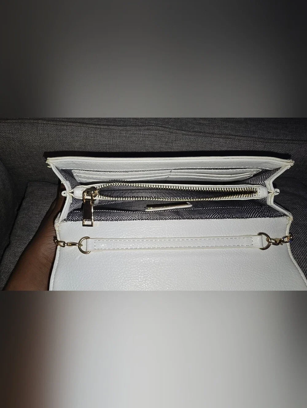 Madison West White Clutch with Gold Chain Strap